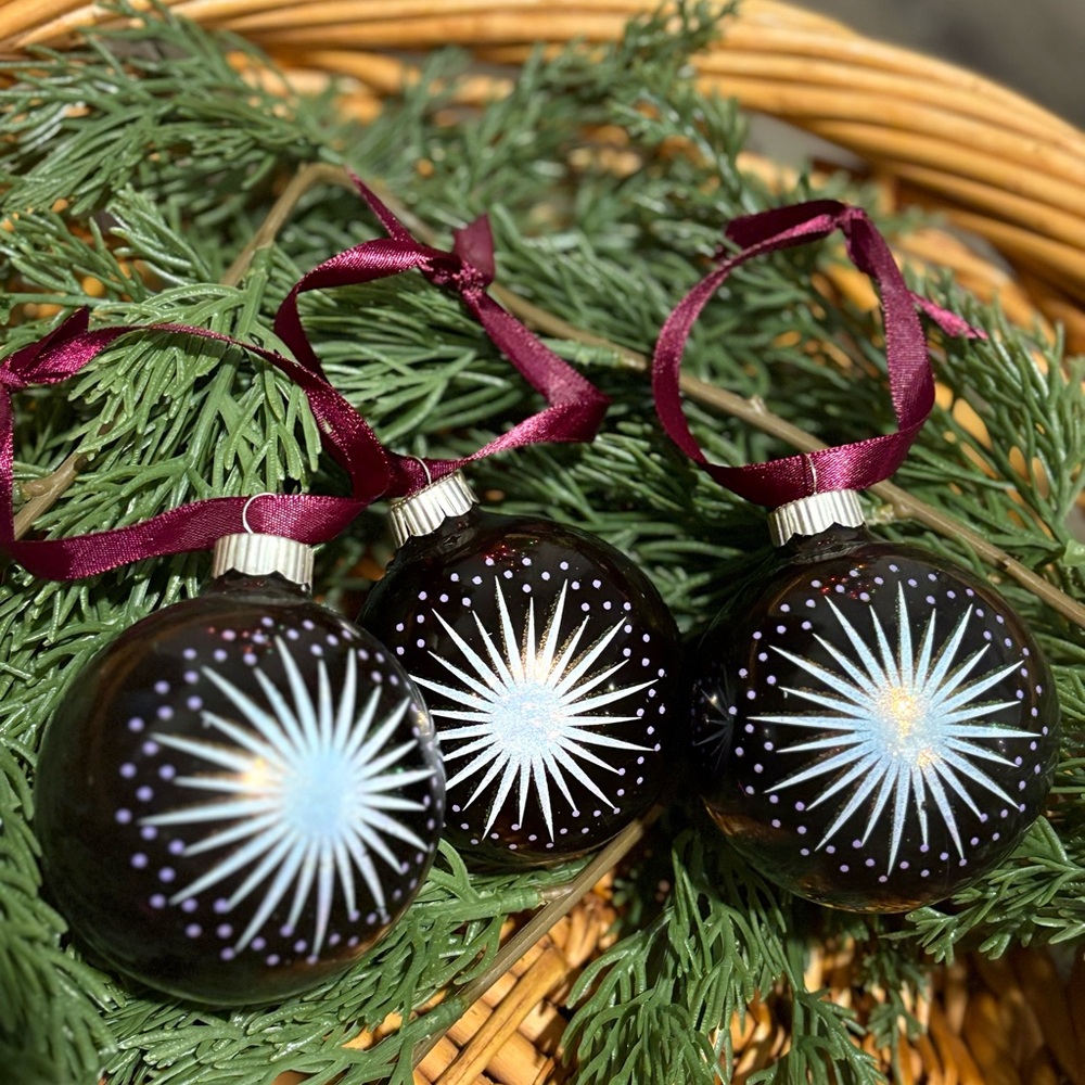 Vintage Elegant Black Holiday Ornaments with Starburst Design